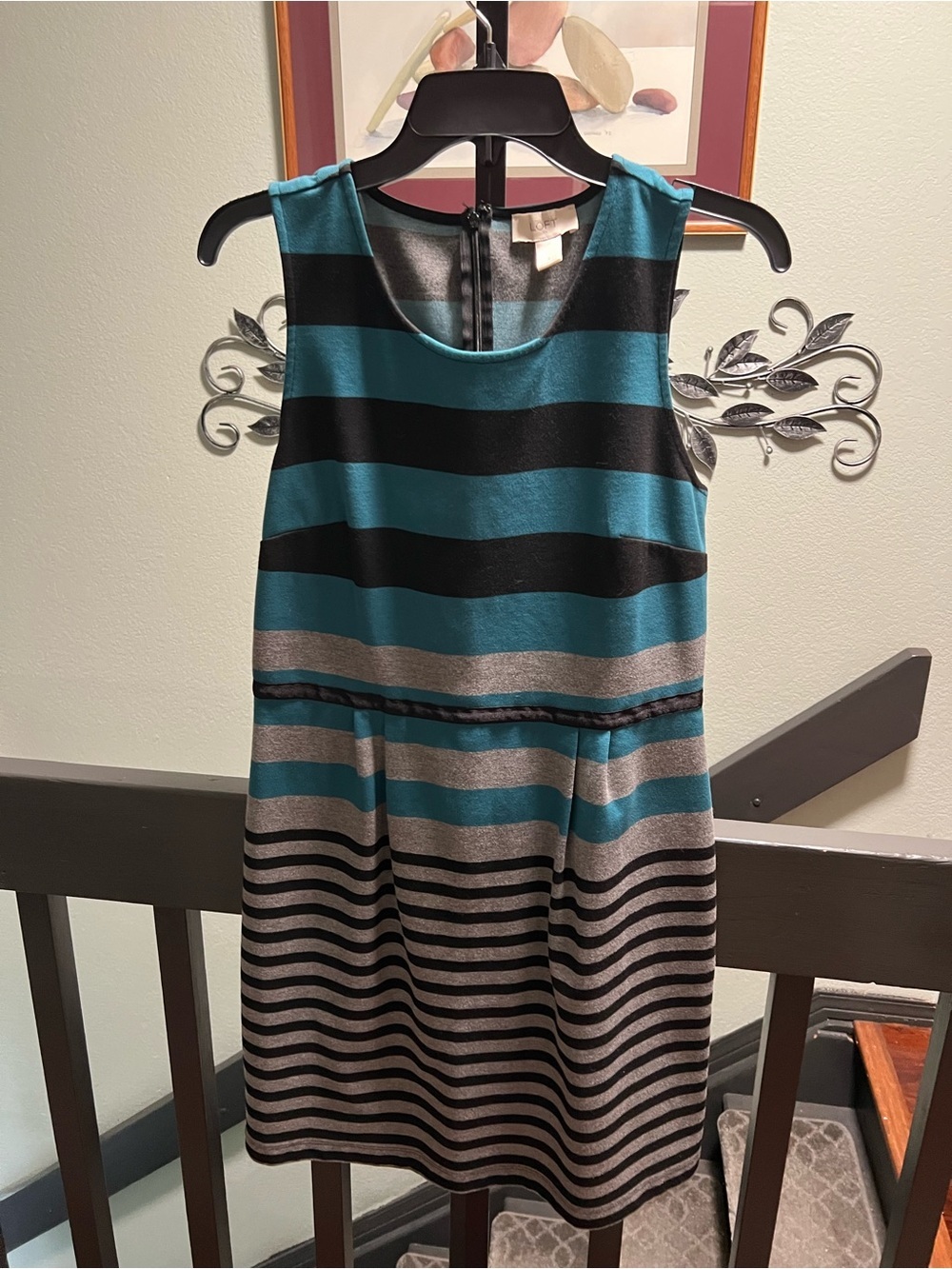 LOFT Teal, Black, and Gray Striped Sleeveless Mini Dress Size 8 #287